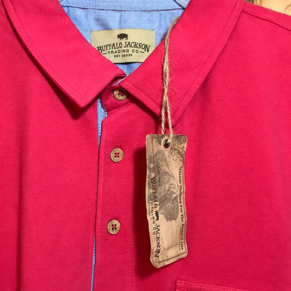 NWT Buffalo Jackson Red Fuchsia Cotton Polo Shirt - Picture 3 of 11